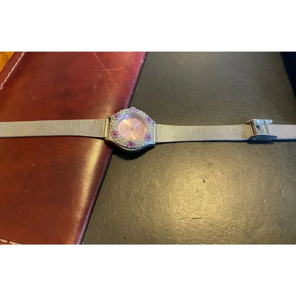 Women's Silver Tone Rumours Watch, Mesh Band, Purple Face and Crystal Accented B